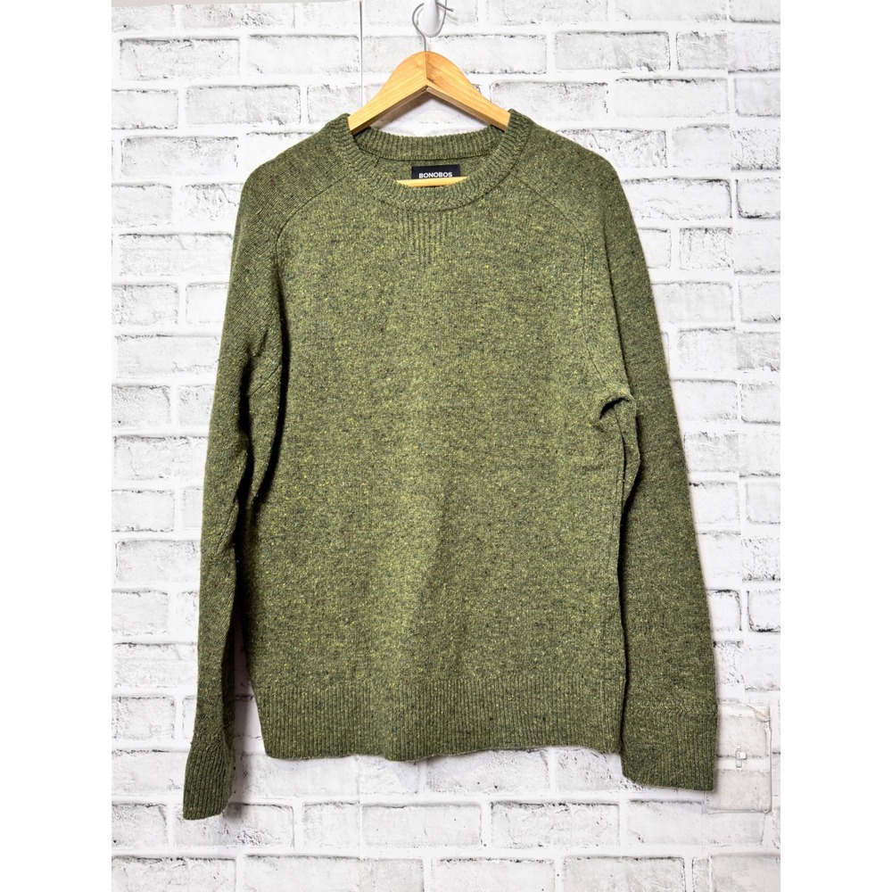 Bonobos Mens Olive Green Donegal Fleck Crewneck Raglan Sweater Large BST00782N
